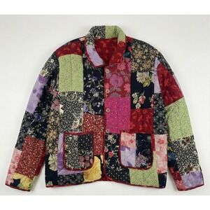 Endless Options Womens 2X Reversible Quilted Jacket Floral Patchwork Red Rayon